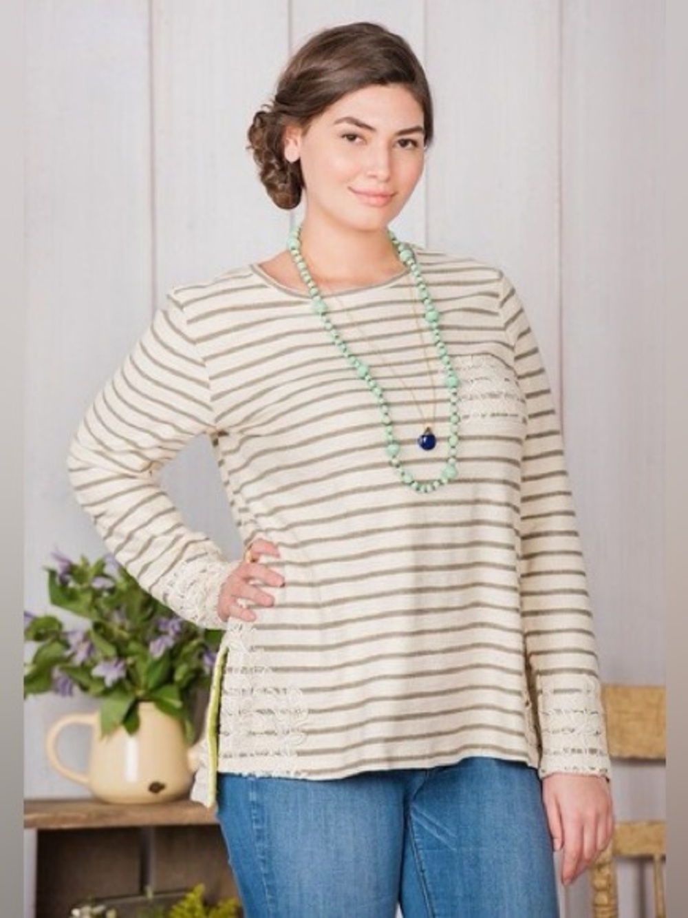 NWT Matilda Jane Cream and Taupe Striped Long-Sleeve Top